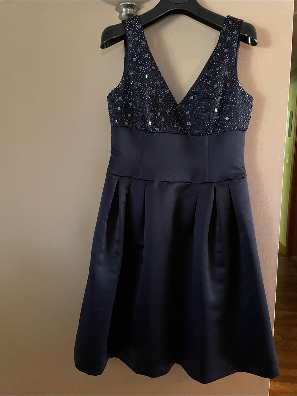 Talbots Navy Sleeveless Sequin V-Neck Party Dress